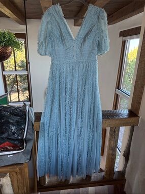 Mac Duggal Light Blue Ruffled Maxi Dress